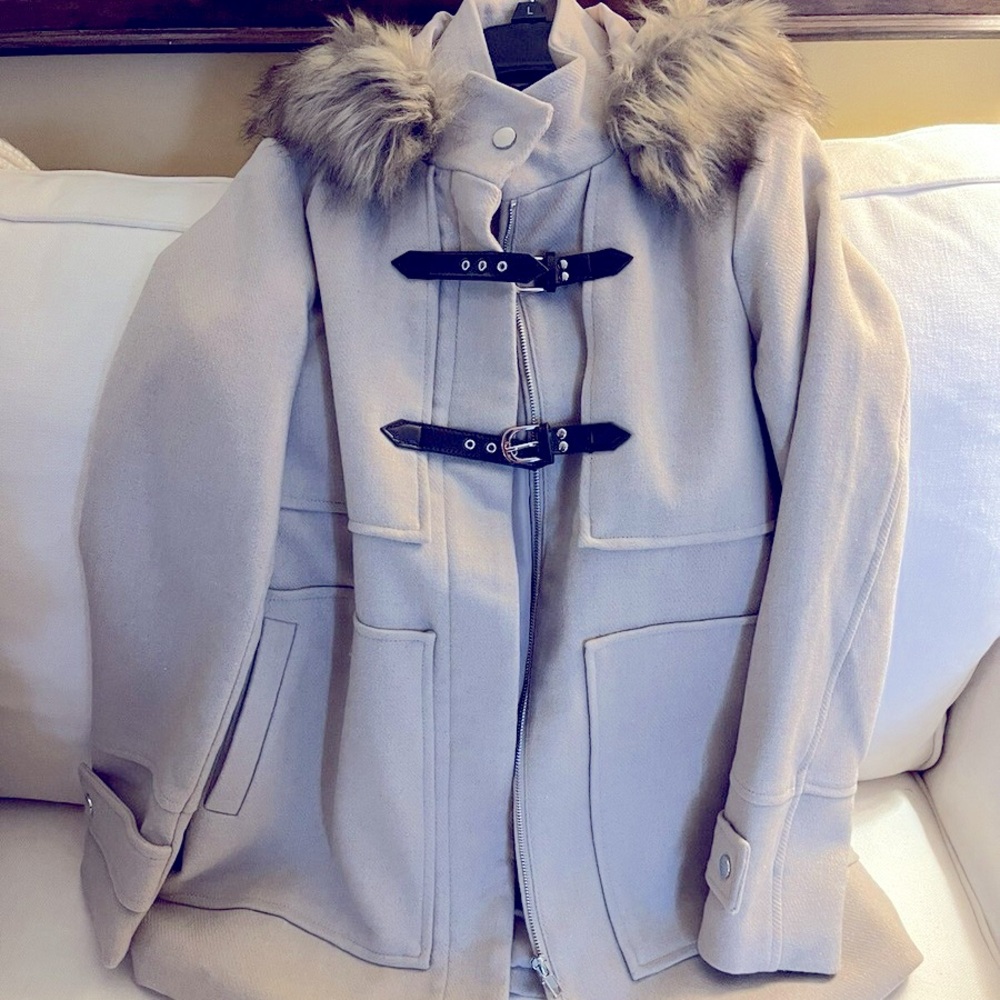 Women's Beige Fur-Trimmed Coat